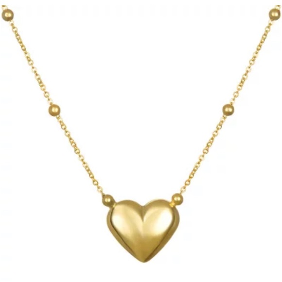 14k gold 18in beaded chain with heart necklace - Picture 2 of 12
